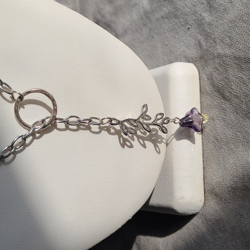 Handmade 925 Silver Plated Lariat Style Floral Necklace